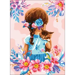 Toile Imprimée 22x30 Fille avec un chaton CDA6335