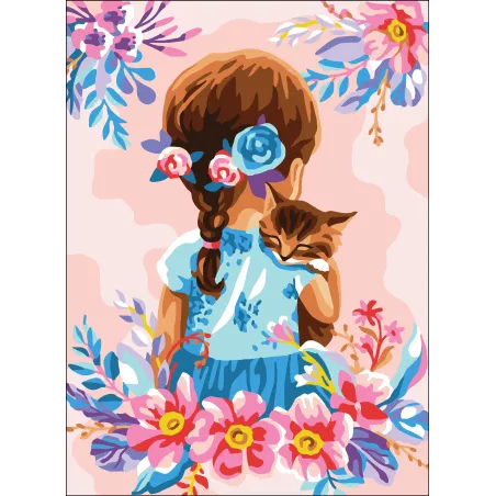 Toile Imprimée 22x30 Fille avec un chaton CDA6335