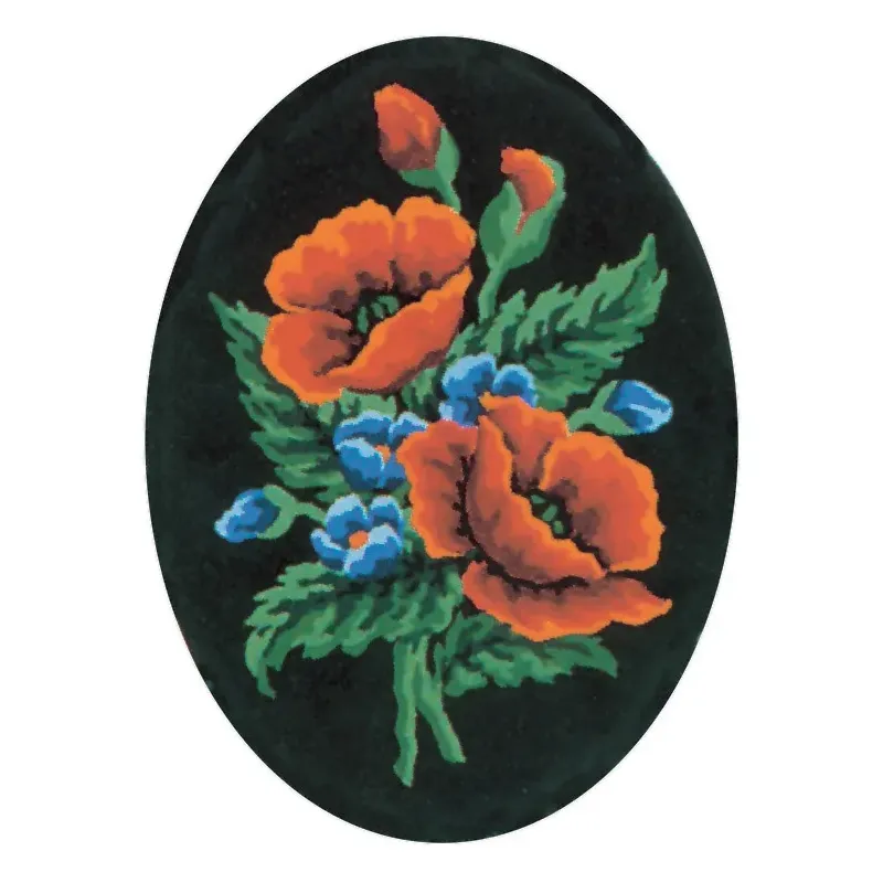 Bedruckte Leinwand 18x24 Mohnblumen und Kornblumen, Oval CDA7015
