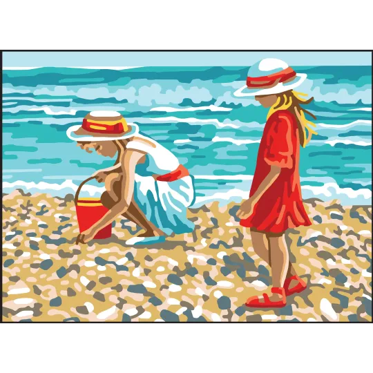 Printed Canvas 22x30 Girls collecting shells CDA6323