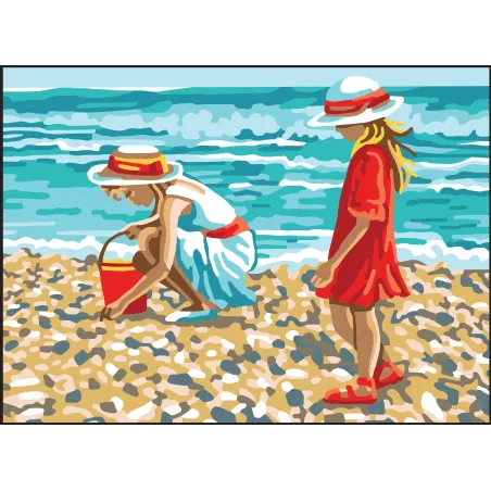 Printed Canvas 22x30 Girls collecting shells CDA6323