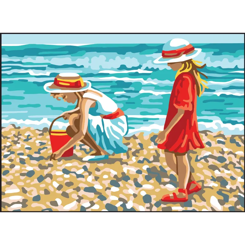 Printed Canvas 22x30 Girls collecting shells CDA6323