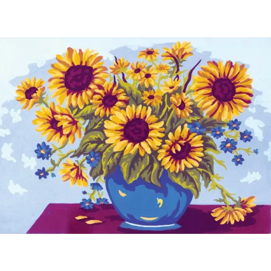 Gedruckte Leinwand 22x30 Sonnenblumen in blauer Schale CDA6226