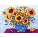 Gedruckte Leinwand 22x30 Sonnenblumen in blauer Schale CDA6226
