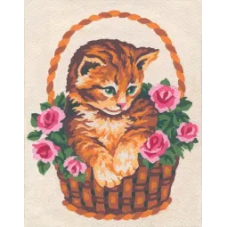 Toile Imprimée 14x18 Chaton dans un Panier de Roses CDA3138