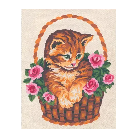 Printed Canvas 14x18 Kitten in Rose Basket CDA3138