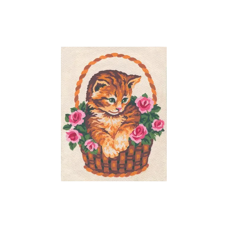 Toile Imprimée 14x18 Chaton dans un Panier de Roses CDA3138