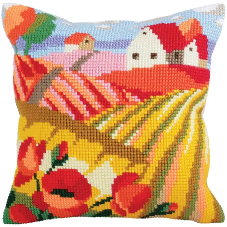 Kit coussin Champ de coquelicots 40 X 40 cm CDA5321