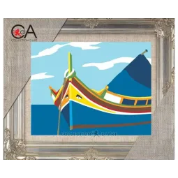 Gobelin-Set mit bedruckter Leinwand 18x14 Boot am Meer CDA3001K