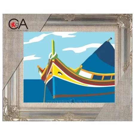 Gobelin-Set mit bedruckter Leinwand 18x14 Boot am Meer CDA3001K