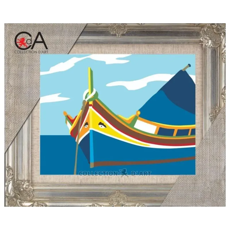 Kit Tapisserie avec toile imprimée 18x14 Bateau en mer CDA3001K