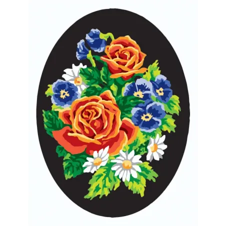 Printed Canvas 18x24 Pansies and Roses, Oval CDA7018