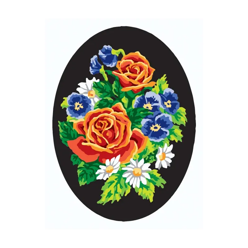 Bedruckte Leinwand 18x24 Stiefmütterchen und Rosen, Oval CDA7018