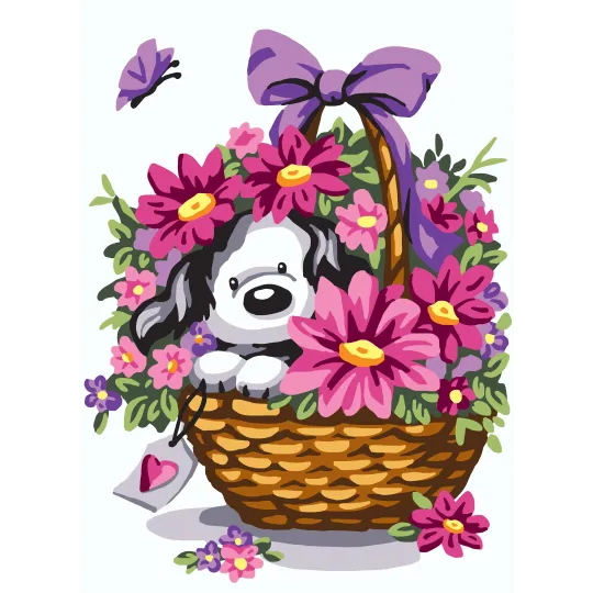 Toile imprimée 22x30 Chien dans un panier de fleurs CDA6308