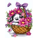 Printed Canvas 22x30 Puppy in a Basket of Flowers CDA6308