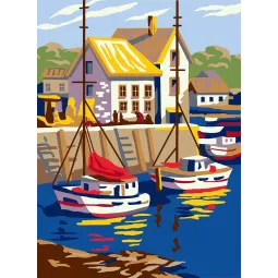 Printed Canvas 22x30 Boats in small port CDA6293