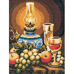 Bedruckte Leinwand 30x43 Stillleben, China-Lampe und Wein CDA11127