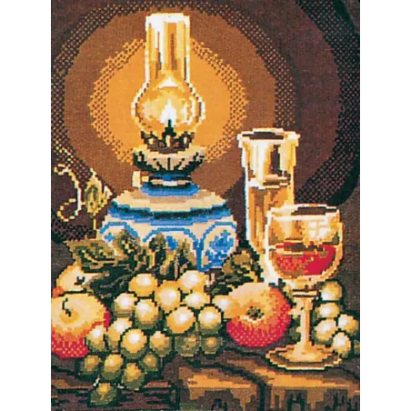 Printed Canvas 30x43 Still Life, China Lamp and Wine CDA11127