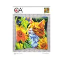 Kit coussin "Chat dans les tournesols" 40 x 40 cm CDA5502
