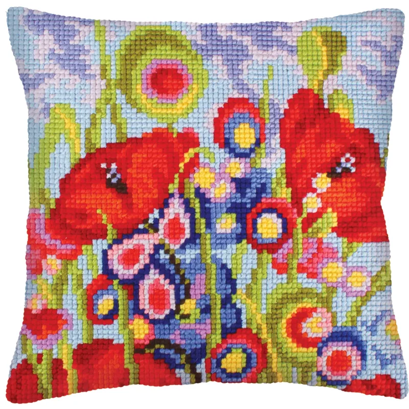 Kit coussin Coquelicots rouges 40 X 40 cm CDA5234