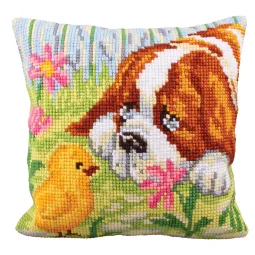 Kit coussin Rencontre - Chien et poussin 40 X 40 cm CDA5209
