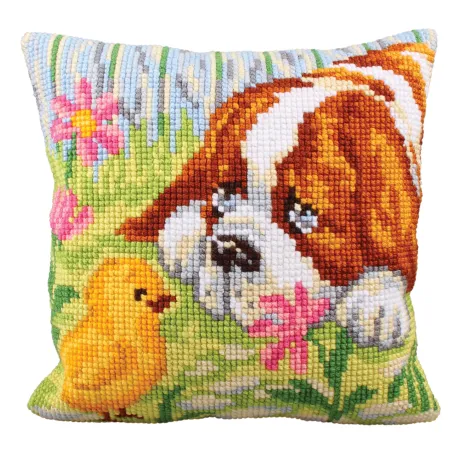 Cushion kit Encounter - Dog and baby chick 40 X 40 cm CDA5209