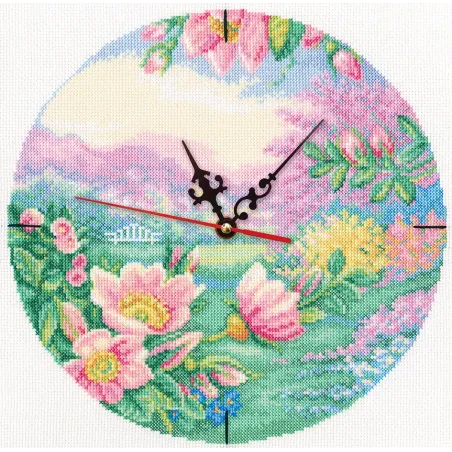 Kit point de croix – horloge "Jardin fleuri" RTOM40013