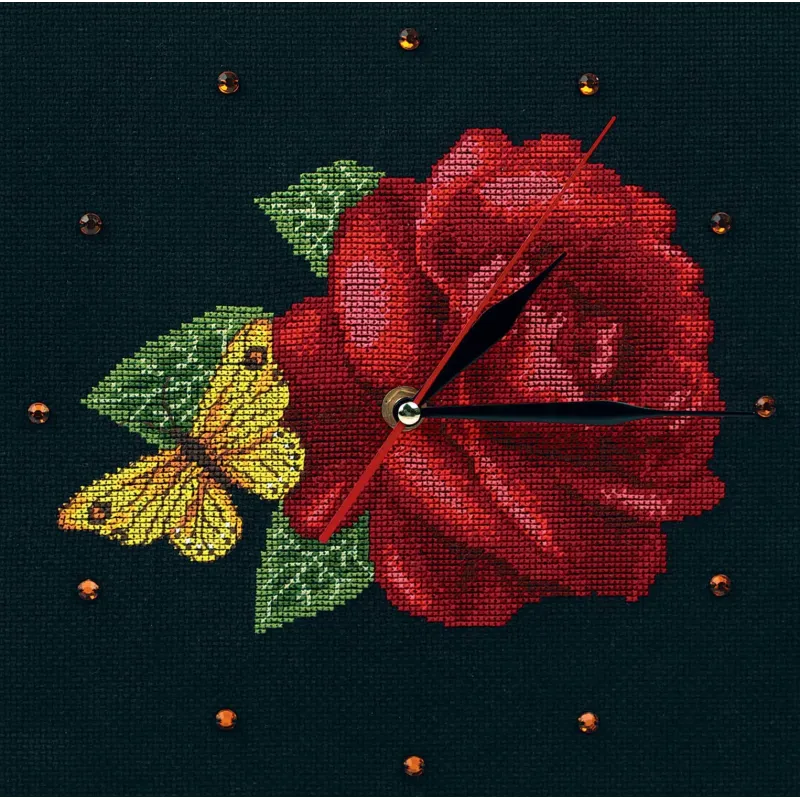 Kreuzstich-Set - Uhr (enthält Uhrwerk) "Zeit für Rosen" M40008
