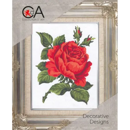 Kit de tapisserie avec toile imprimée 14x18 Rose Rouge CDA3146K
