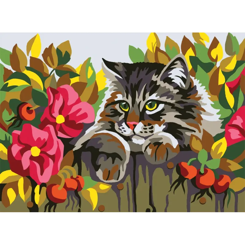 Bedruckte Leinwand 22x30 Katze hinter einem Zaun CDA6282