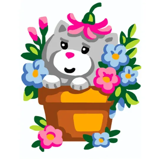 Toile imprimée 14x18 Chaton dans Pot de Fleurs CDA3333
