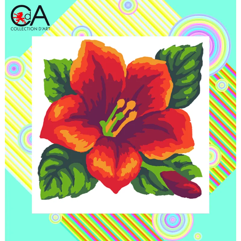 Gobelin-Set mit bedruckter Leinwand 19x19 Rote Hibiskusblüte CDA4002K