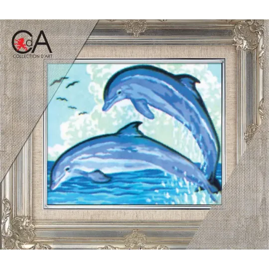 Tapestry Kit with printed canvas 14x18 Pair of Leaping Dolphins CDA3092K