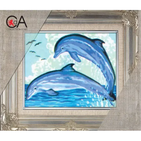 Tapestry Kit with printed canvas 14x18 Pair of Leaping Dolphins CDA3092K