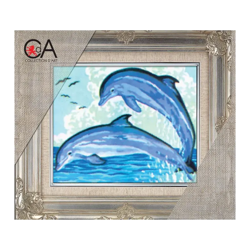 Tapestry Kit with printed canvas 14x18 Pair of Leaping Dolphins CDA3092K