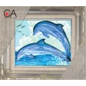 Tapestry Kit with printed canvas 14x18 Pair of Leaping Dolphins CDA3092K