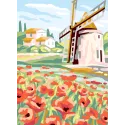 Bedruckte Leinwand 22x30 Windmühle und Mohnblumen CDA6310