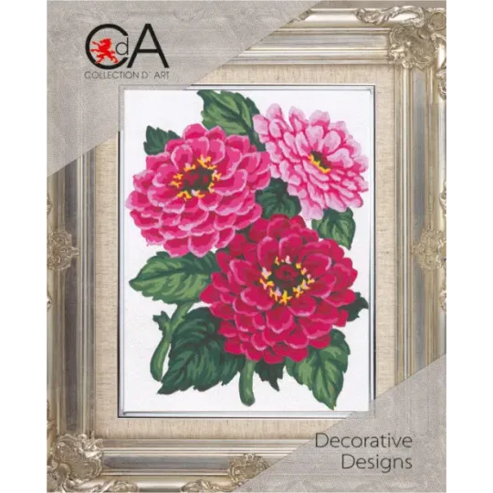 Kit de tapisserie avec toile imprimée 14x18 Zinnias CDA3046K