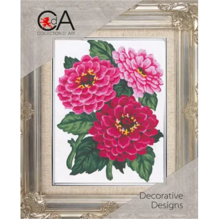 Tapestry Kit with printed canvas 14x18 Zinnias CDA3046K