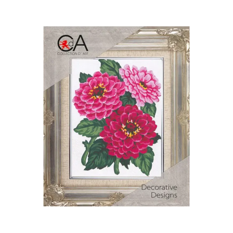 Kit de tapisserie avec toile imprimée 14x18 Zinnias CDA3046K