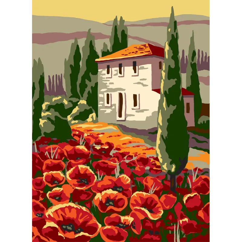 Toile imprimée 22x30 Maison et coquelicots CDA6300