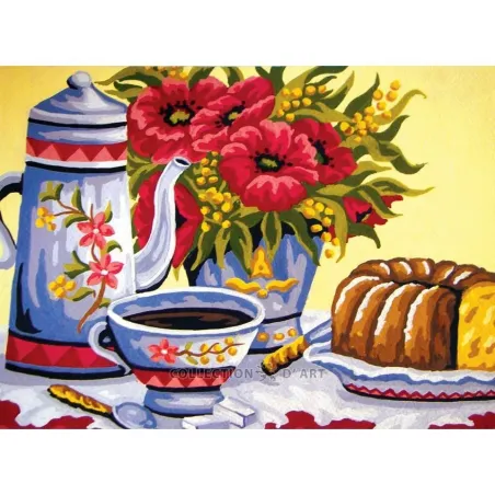 Gedruckte Leinwand 22x30 Mohnblumen bei der Kaffeezeit CDA6234