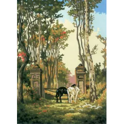 Spausdinta drobė 22x30 Arkliai prie akmens vartų CDA6055