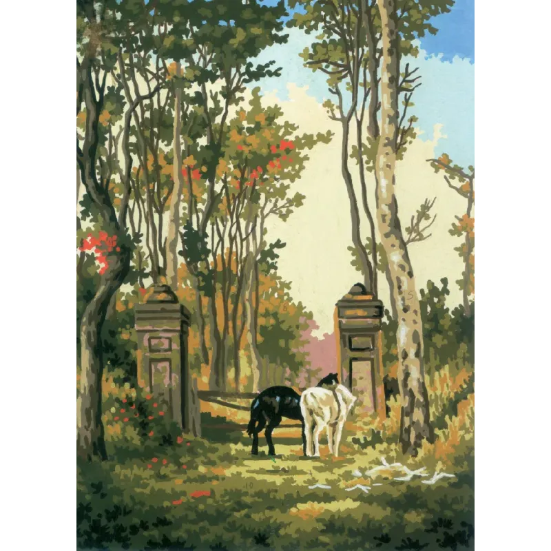 Toile imprimée 22x30 Chevaux près de la porte en pierre CDA6055