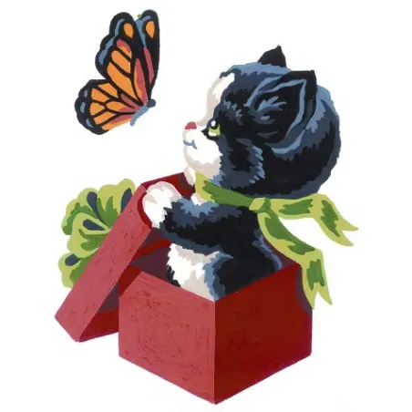 Toile Imprimée 14x18 Chat et Papillon CDA3193