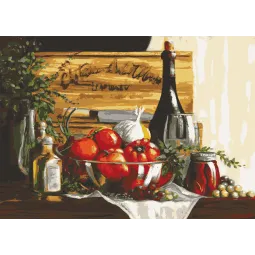 Toile imprimée 50x70 Nature morte aux poivrons et au vin CDA12984