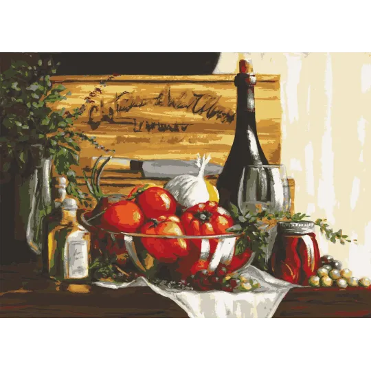 Printed Canvas 50x70 Still Life With Peppers and Wine CDA12984