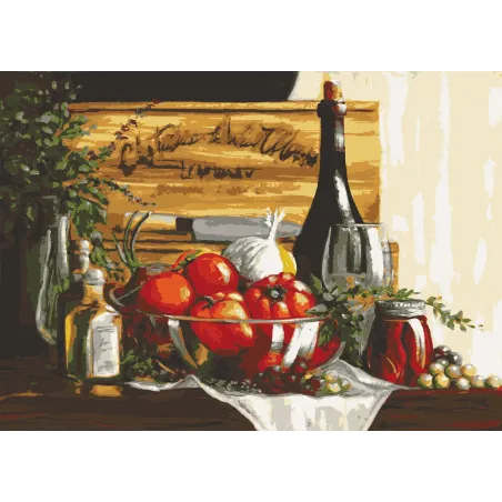 Toile imprimée 50x70 Nature morte aux poivrons et au vin CDA12984