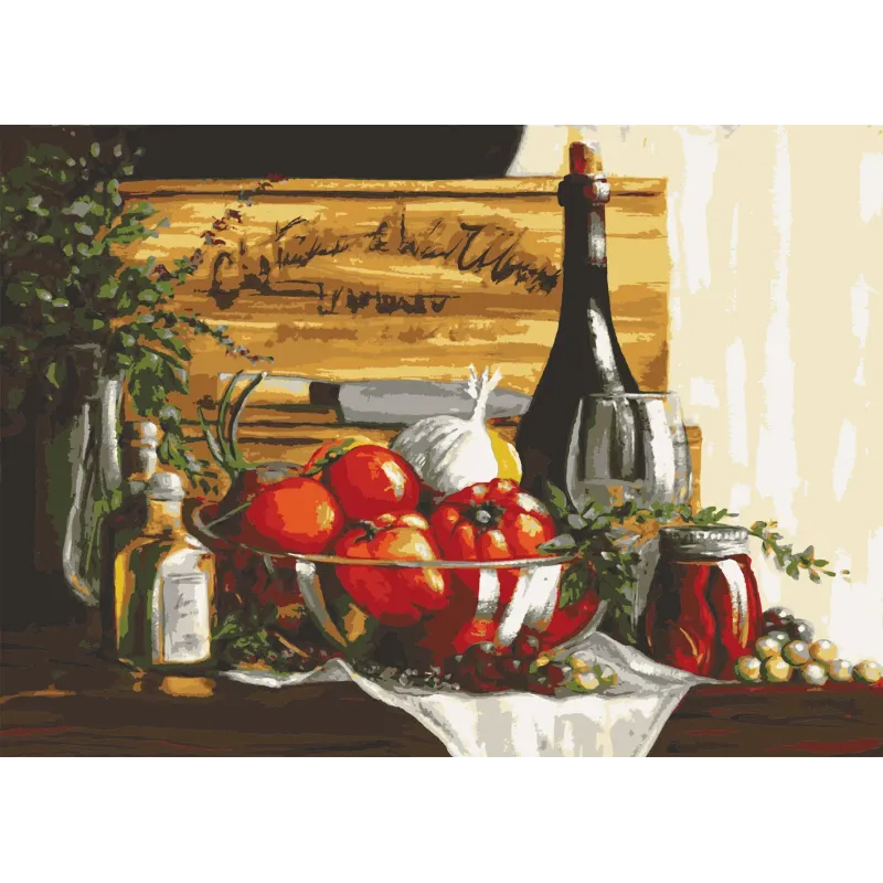 Printed Canvas 50x70 Still Life With Peppers and Wine CDA12984