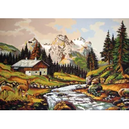 Spausdinta drobė 50x70 Kalnų namelis prie upelio CDA12974